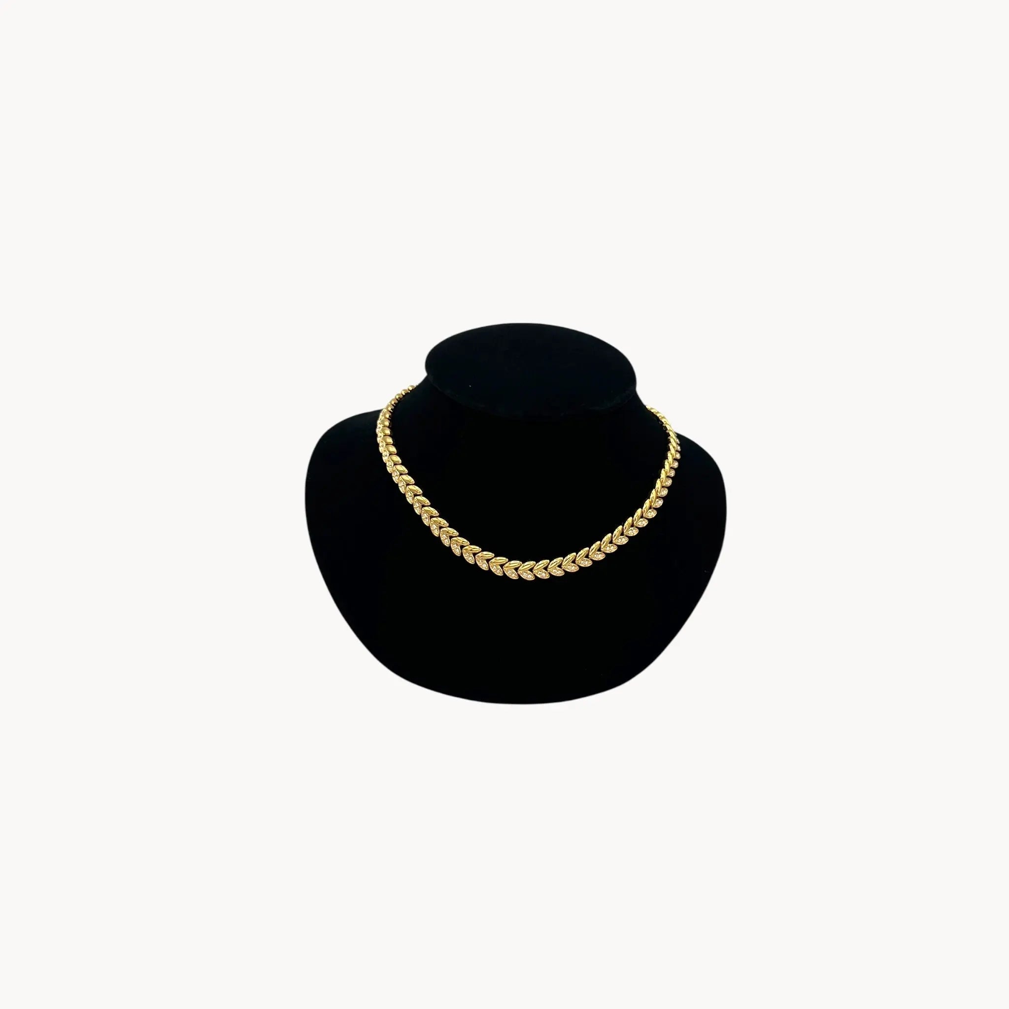 Avon vintage gold link rhinestone necklace, classic 1980s–1990s bridal and evening jewelry.