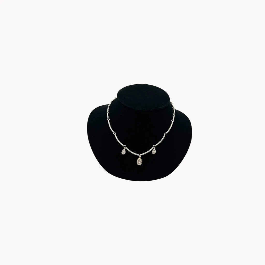 Nolan Miller silver adjustable necklace with removable rhinestone teardrop dangles, vintage bridal jewelry.