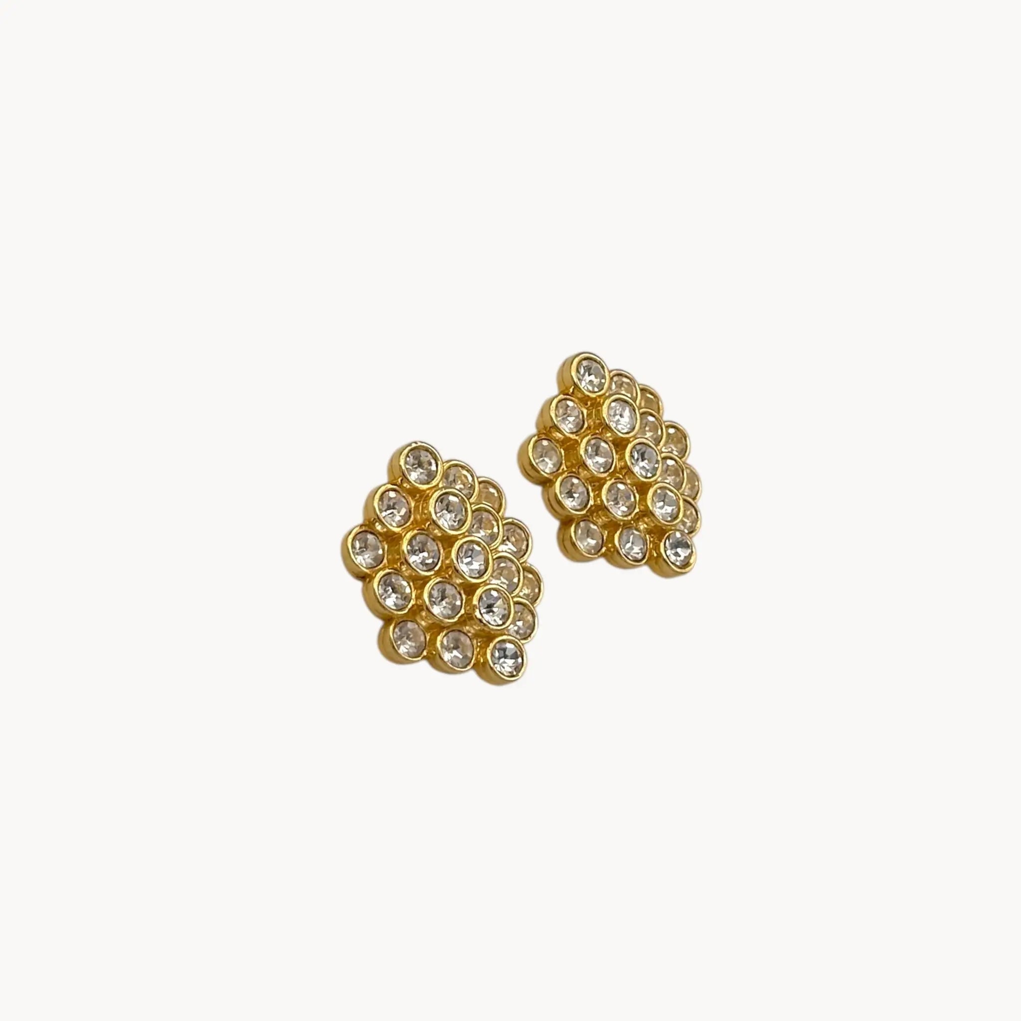 Side view of Nolan Miller gold rhinestone cluster clip on earrings