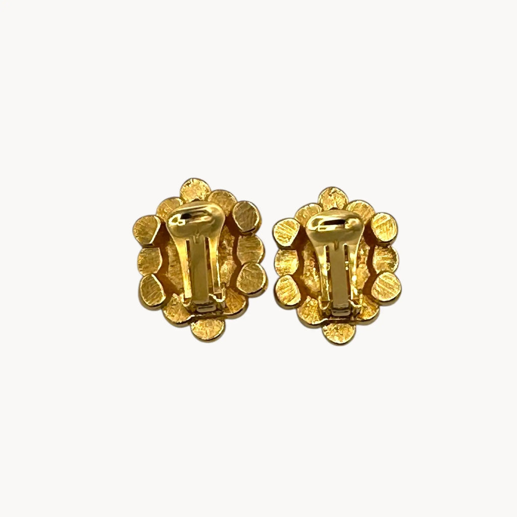 Back view of Nolan Miller gold rhinestone cluster clip on earrings
