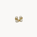 Richelieu vintage gold tone pierced earrings with double faux pearls and rhinestone accents, elegant 1980s bridal jewelry shown on white background.