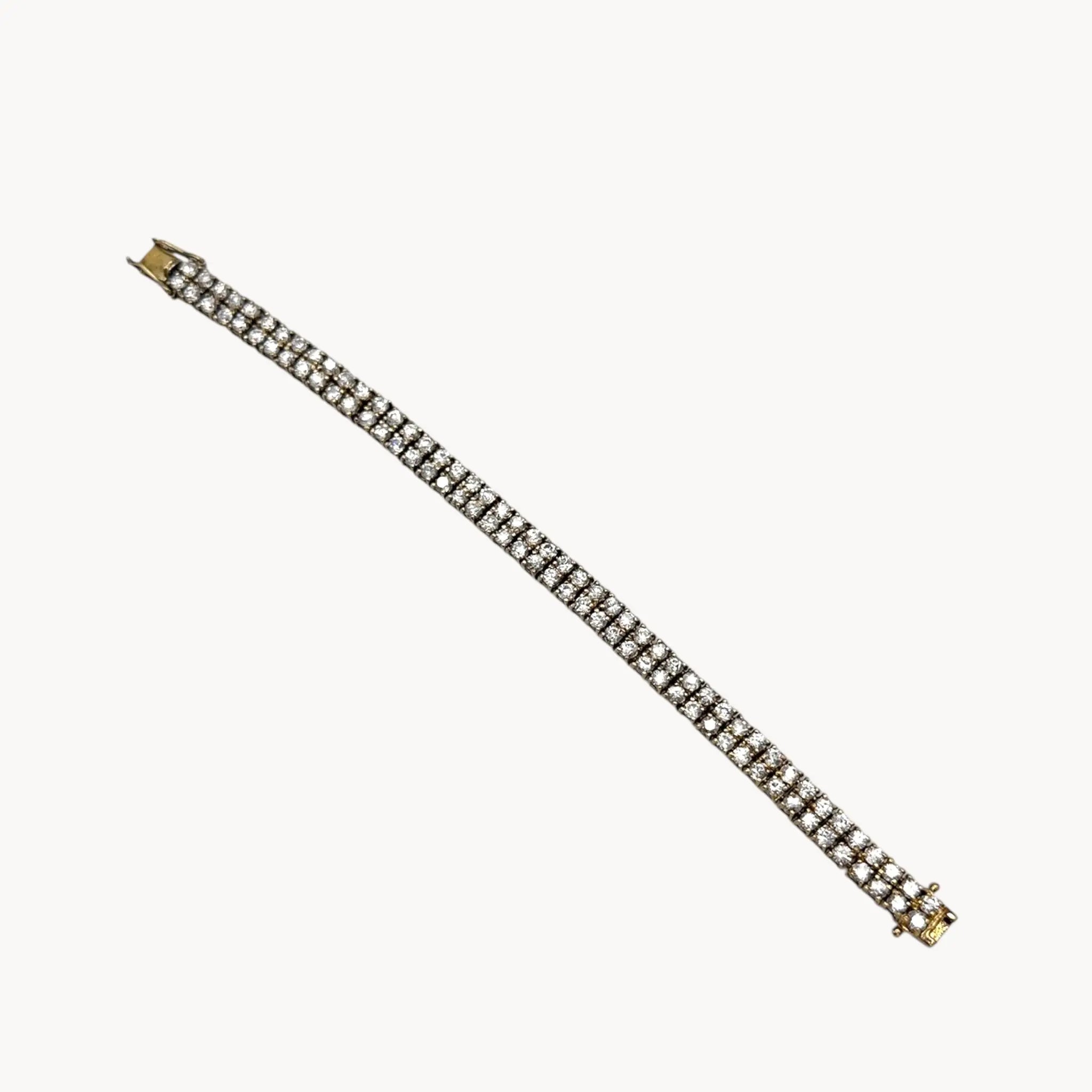 Full view of Sterling silver vermeil gold plated two row CZ tennis bracelet.