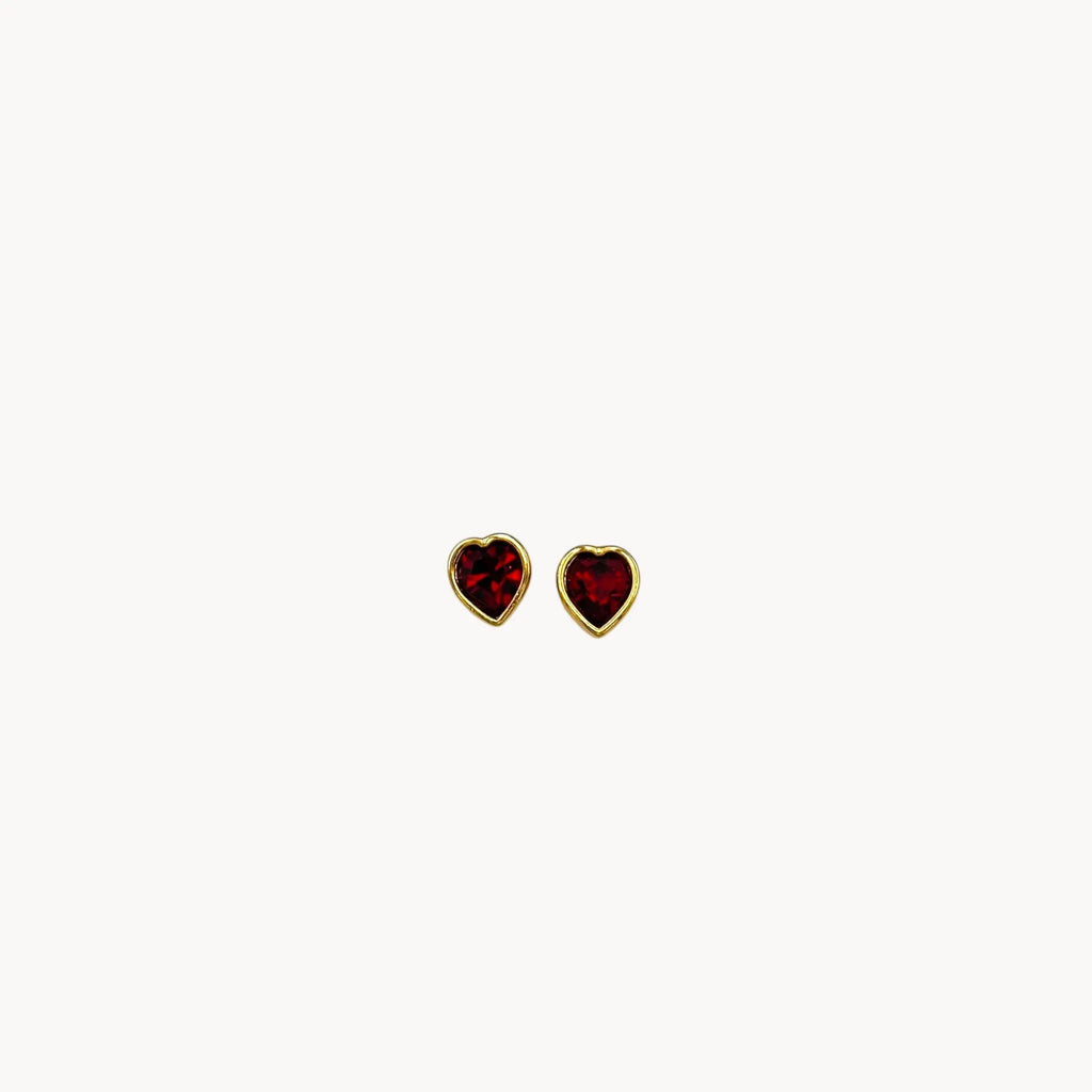 Swarovski SAL vintage red crystal heart pierced earrings with gold-tone setting.