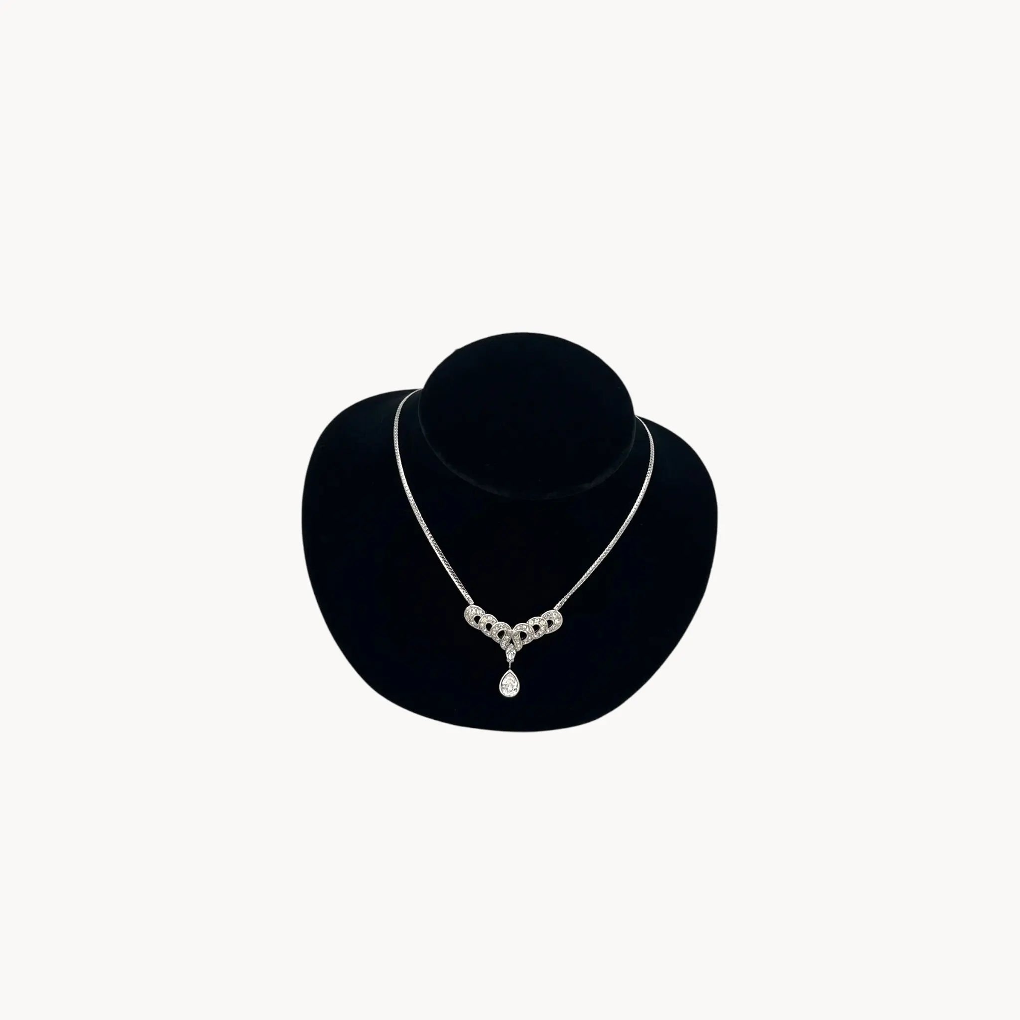 Trifari 1980s rhinestone necklace with teardrop centerpiece, vintage bridal jewelry