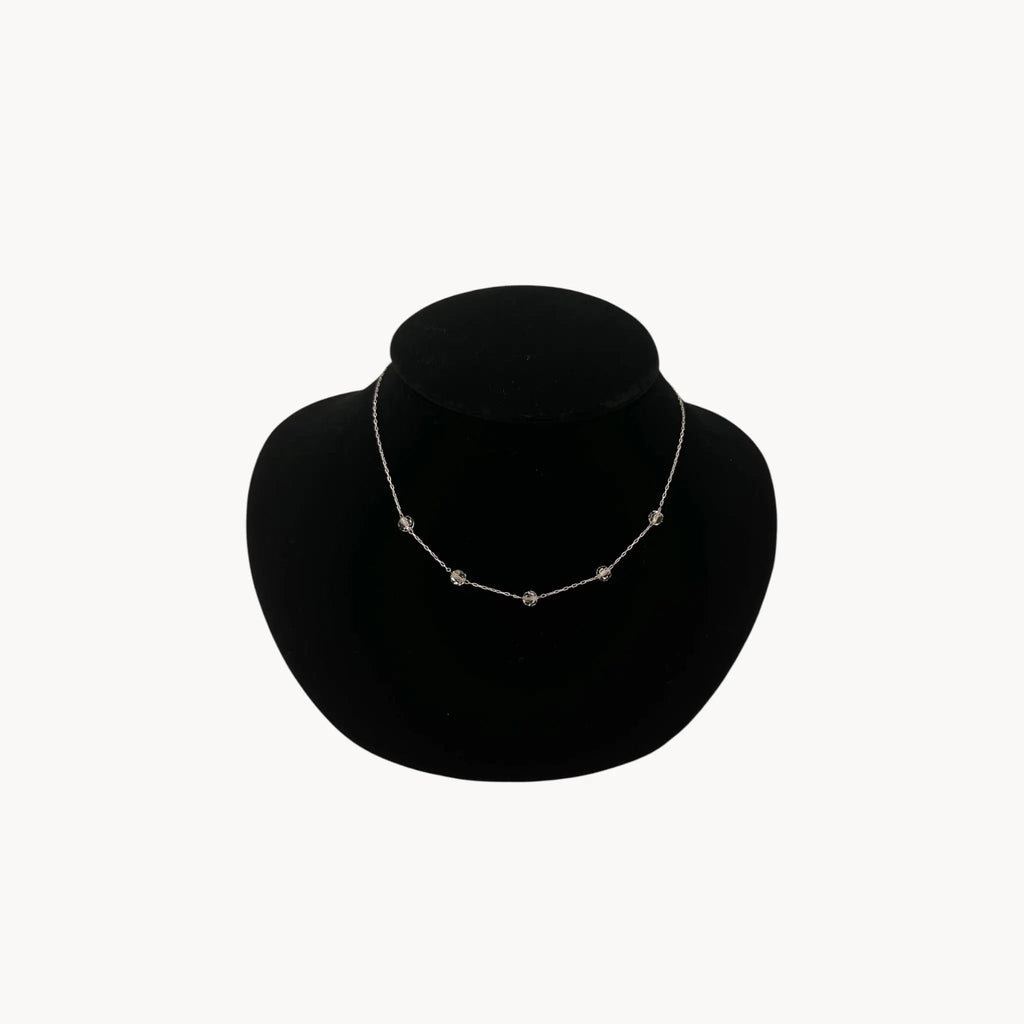 Van Dell sterling silver crystal station necklace, mid-century vintage jewelry.