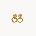 Vintage unmarked gold door knocker clip-on earrings with faux pearl clusters and crystal accents, 1980s–1990s bridal statement jewelry.