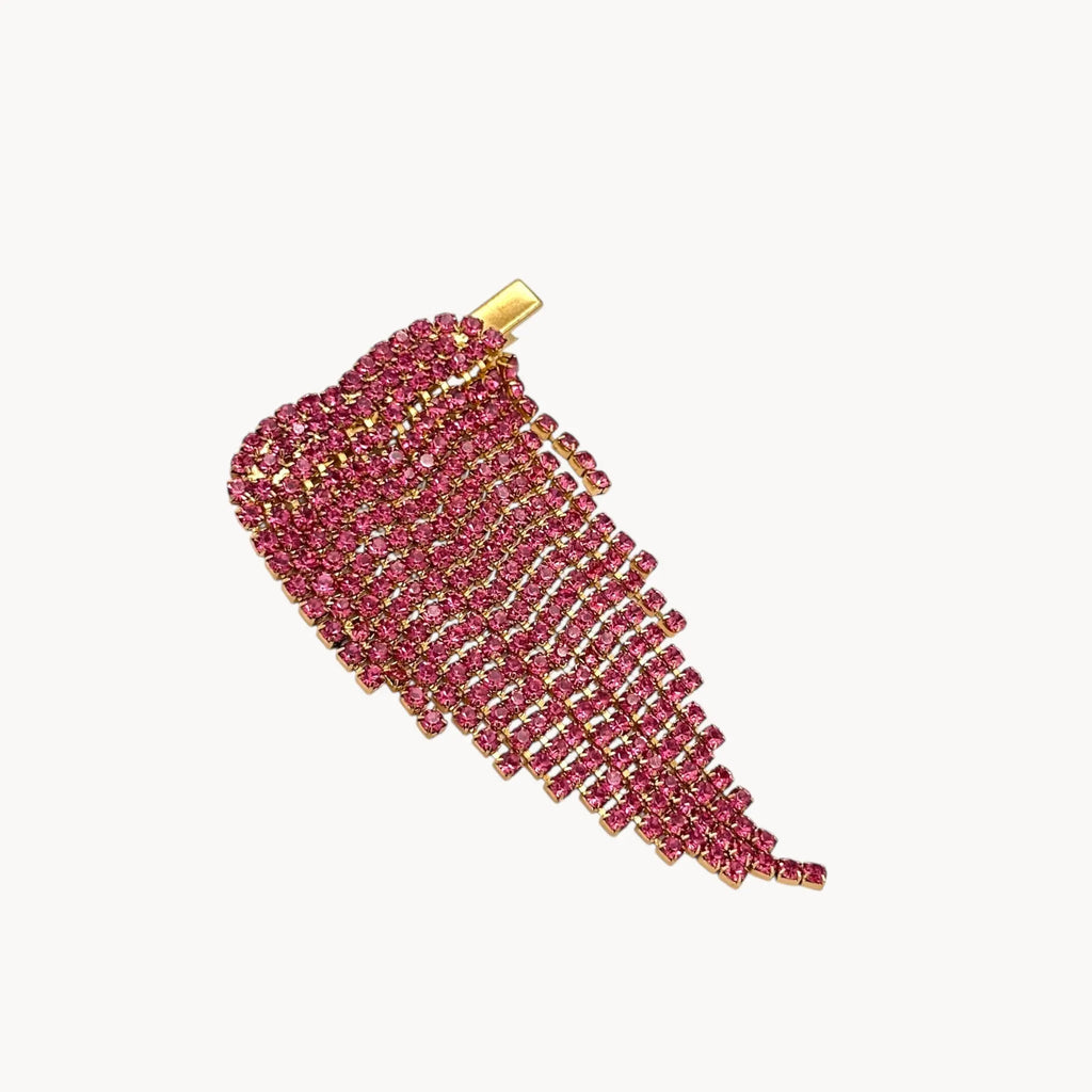 Side view of Vintage Pink Rhinestone Heart Hair Clip on white background.