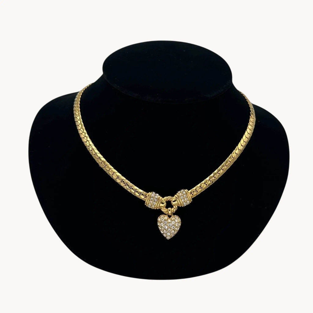 Vintage Swarovski Gold Plated Heart Pendant Necklace