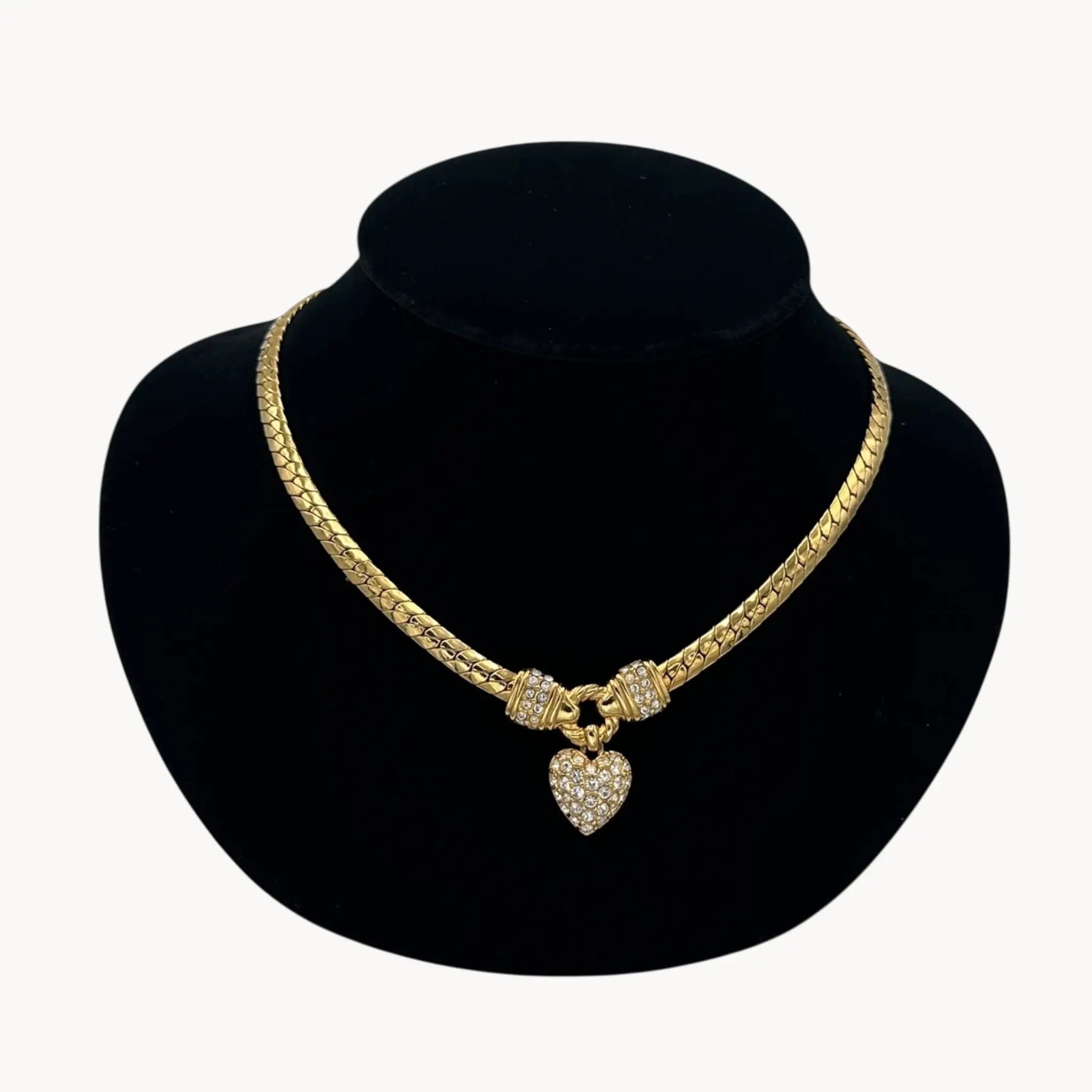 Vintage Swarovski Gold Plated Heart Pendant Necklace