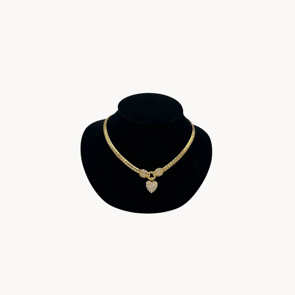 Vintage Swarovski Gold Plated Heart Pendant Necklace