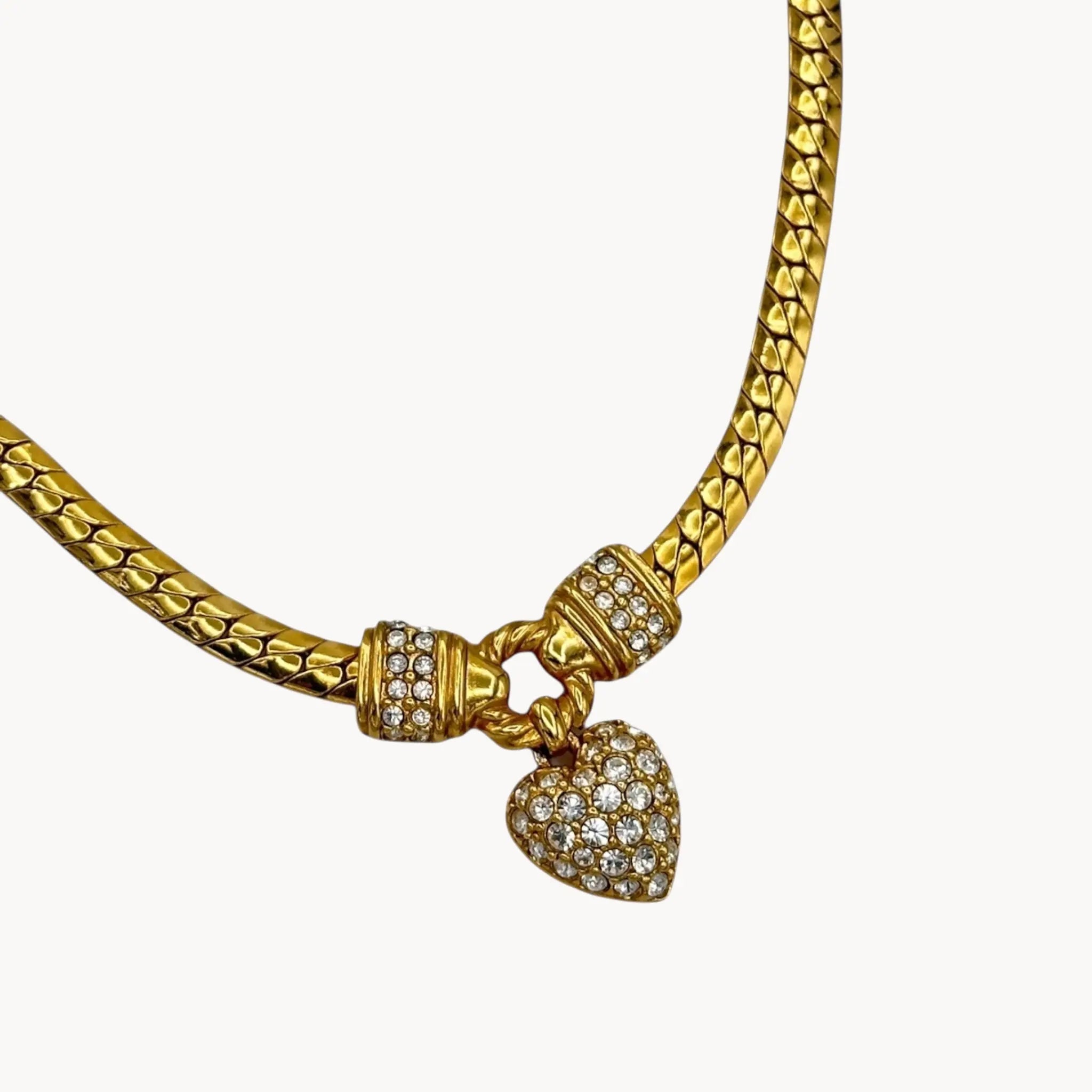 Vintage Swarovski Gold Plated Heart Pendant Necklace