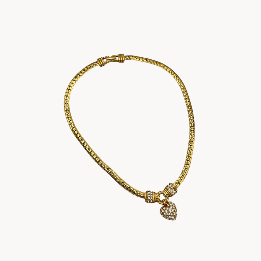 Vintage Swarovski Gold Plated Heart Pendant Necklace