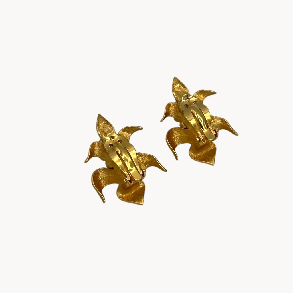 Vintage Swarovski SAL Gold Floral Pearl & Crystal Clip-On Earrings