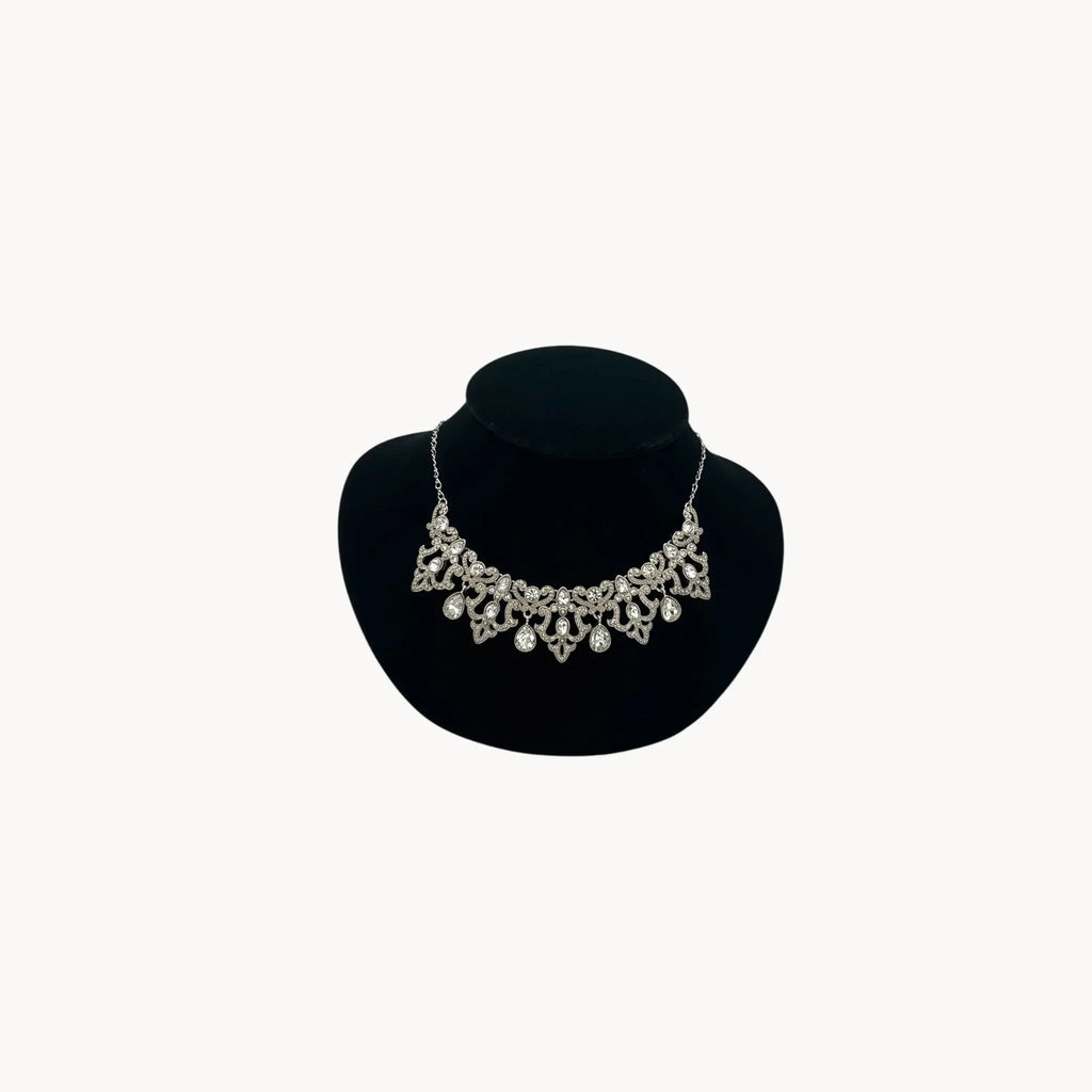 Vintage 1990s Trifari rhinestone statement necklace with teardrop accents