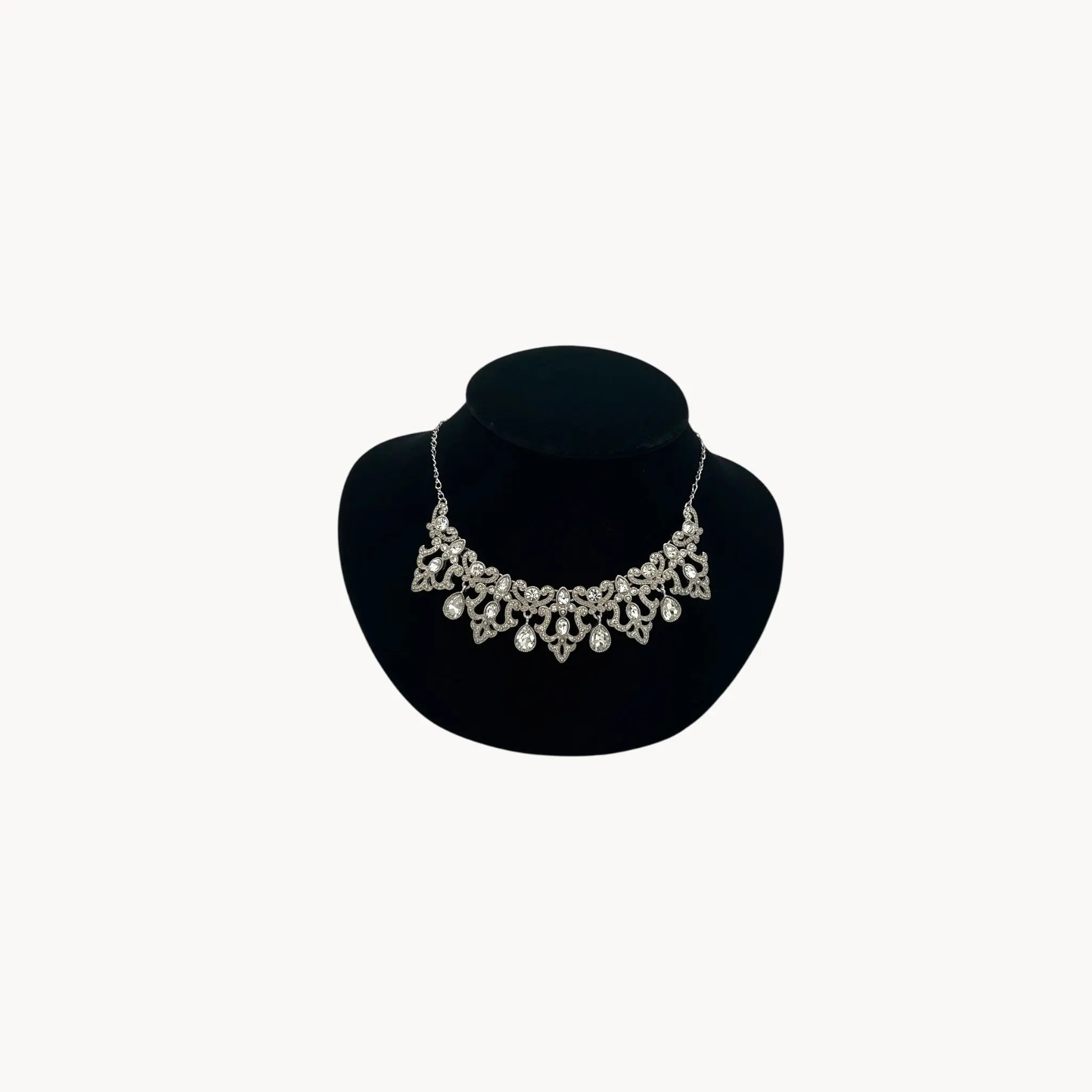 Vintage 1990s Trifari rhinestone statement necklace with teardrop accents