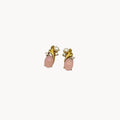 Vintage Trifari pierced earrings with pink cabochon stones, faux pearls, and crystal accents.