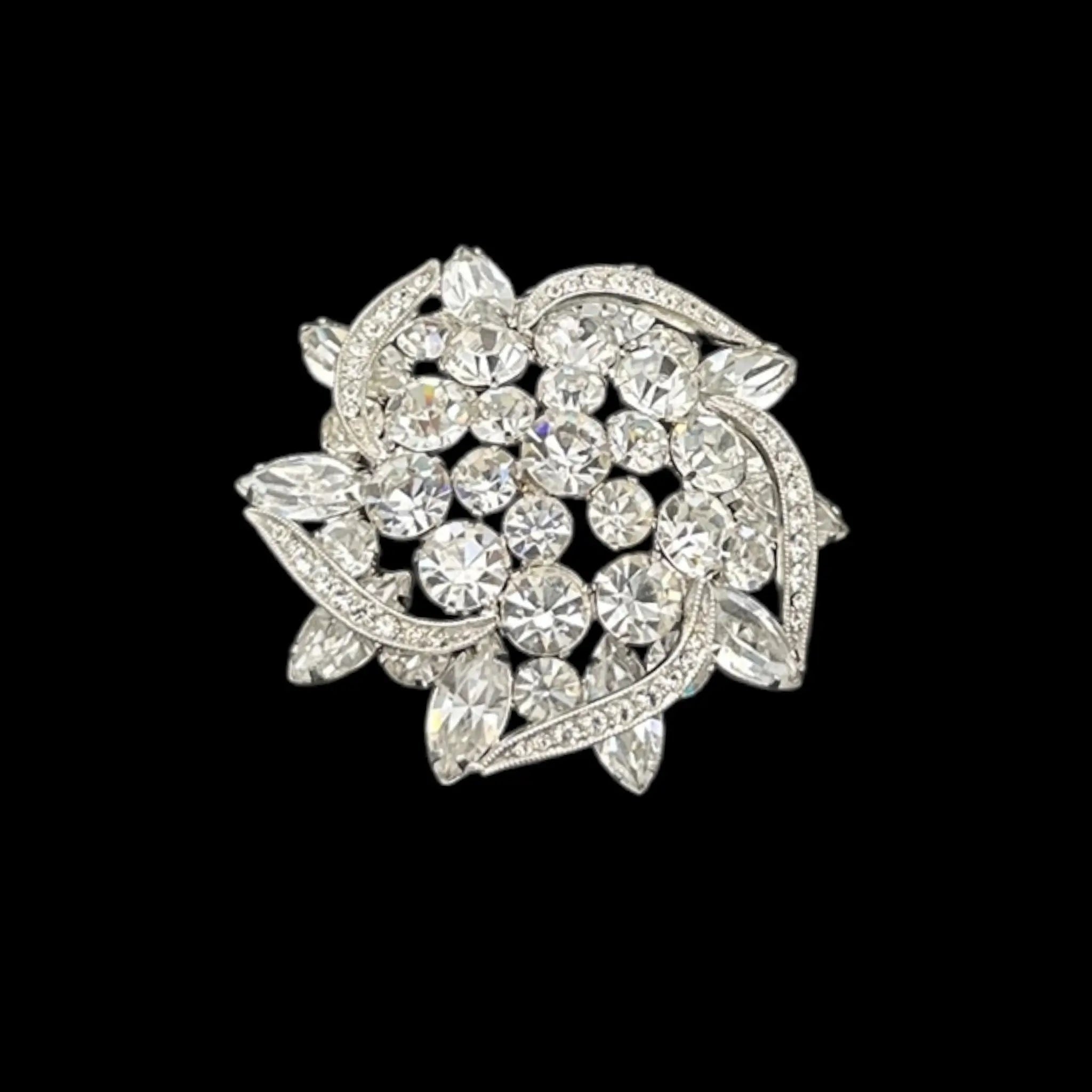 Rhinestone brooch with crystal stones on a black background